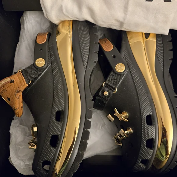 MCM Black and Gold Men's Sandals with Tan Accents - Picture 5 of 5